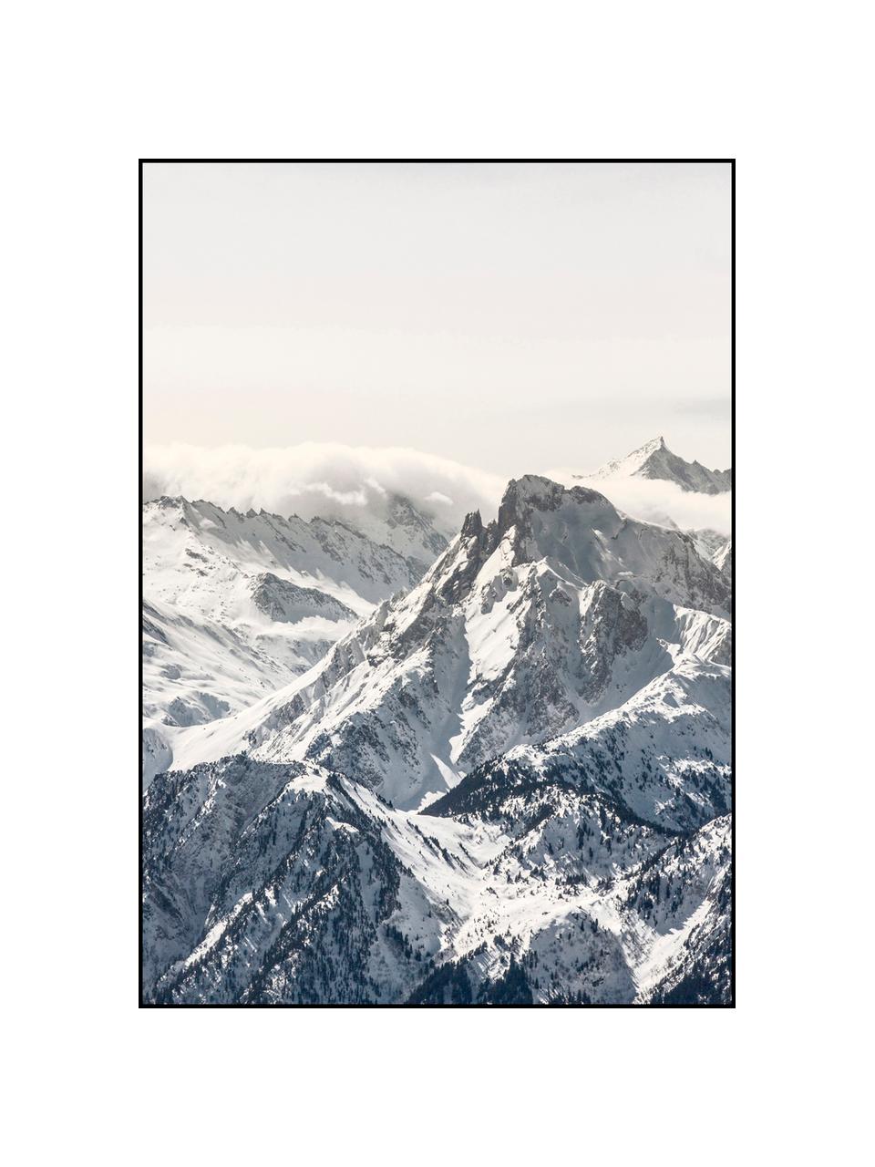 Impresión digital enmarcada White Mountain, Fotografía: impresión digital sobre p, Parte trasera: tablero de fibras de dens, Negro, blanco, gris, An 70 x Al 100 cm