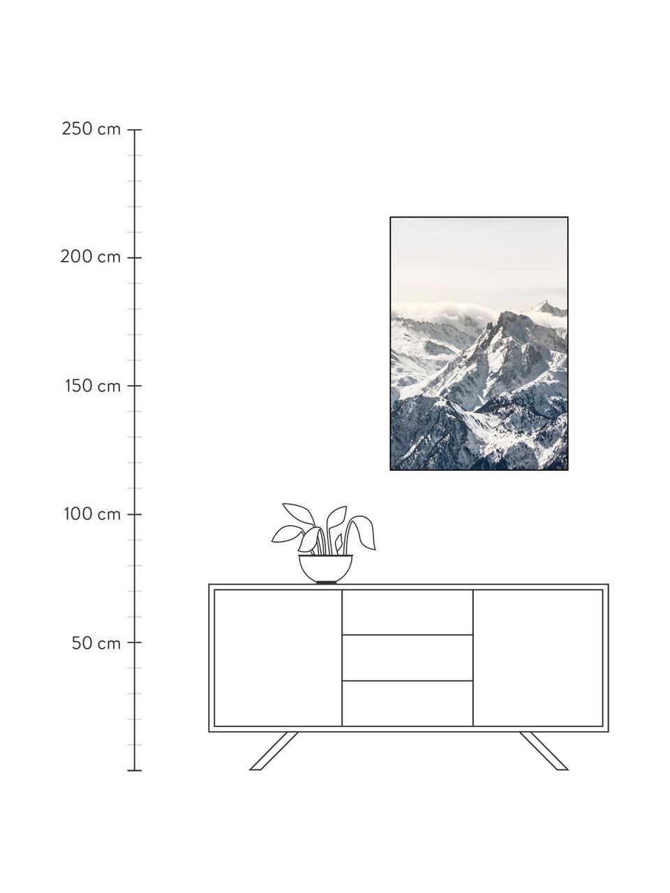 Impresión digital enmarcada White Mountain, Fotografía: impresión digital sobre p, Parte trasera: tablero de fibras de dens, Negro, blanco, gris, An 70 x Al 100 cm