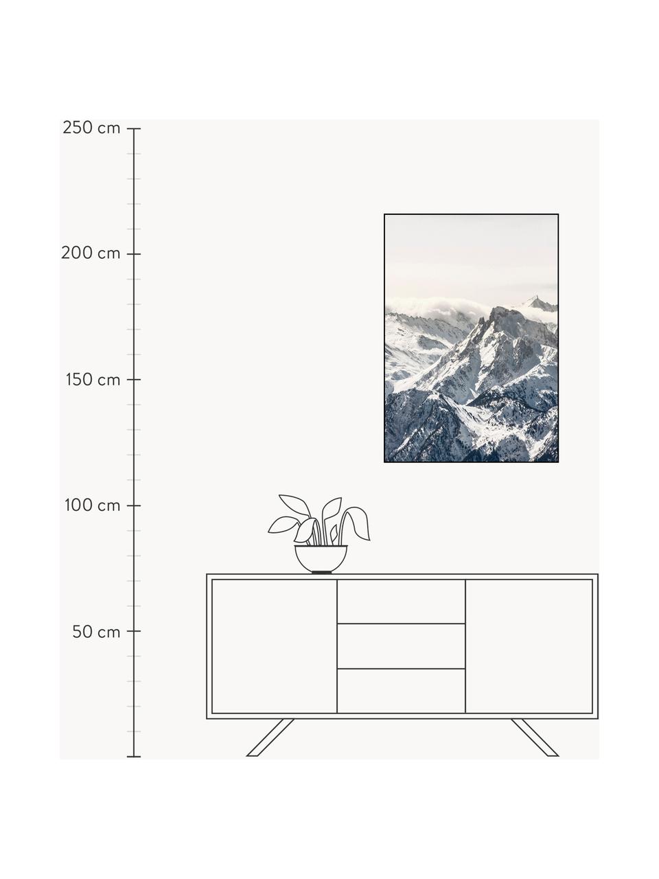 Impression numérique encadrée White Mountain, Tons gris et blanc, larg. 70 x haut. 100 cm