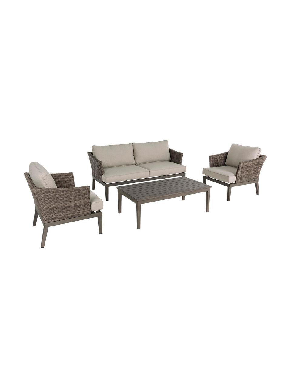 Set lounge de exterior Coconut, 4 pzas., Aluminio
Poliéster
Fibra sintética, Gris, marrón, Set de diferentes tamaños