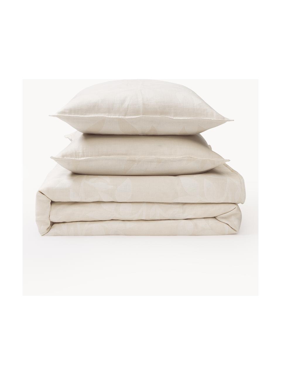 Copripiumino in mussola jacquard con motivo floreale beige Jasmina, Beige, Larg. 200 x Lung. 200 cm