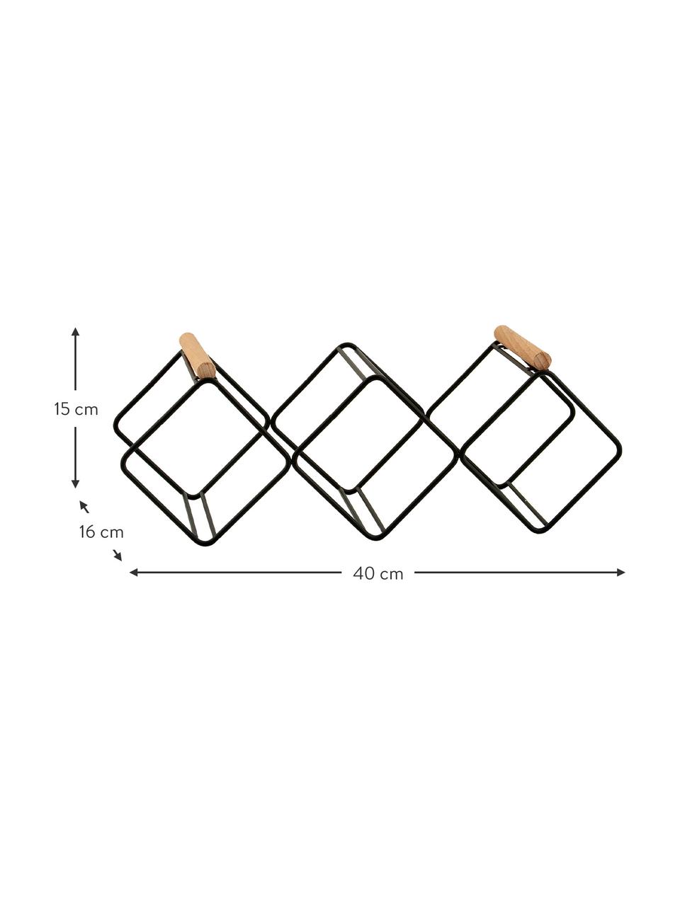 Botellero Omi, para 5 botellas, Estructura: metal recubierto, Asas: madera, Negro, madera clara, An 40 x Al 15 cm