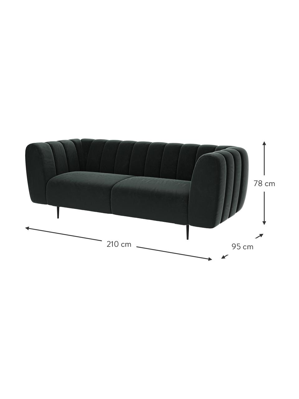 Sofá de terciopelo Shel (3 plazas), Tapizado: 100% terciopelo de poliés, Estructura: madera dura, madera bland, Patas: metal recubierto Alta res, Gris oscuro, An 210 x F 95 cm