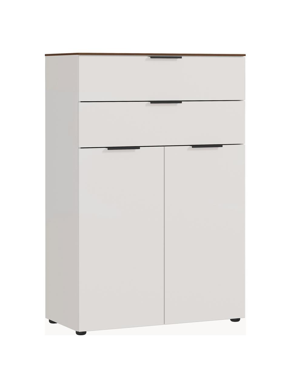 Büroschrank Ancona mit Schubladen, Oberfläche: Spanplatte mit Melaminhar, Front: Spanplatte mit Melaminhar, Griffe: Metall, pulverbeschichtet, Hellbeige, Holz in Nussbaumoptik, B 81 x H 120 cm