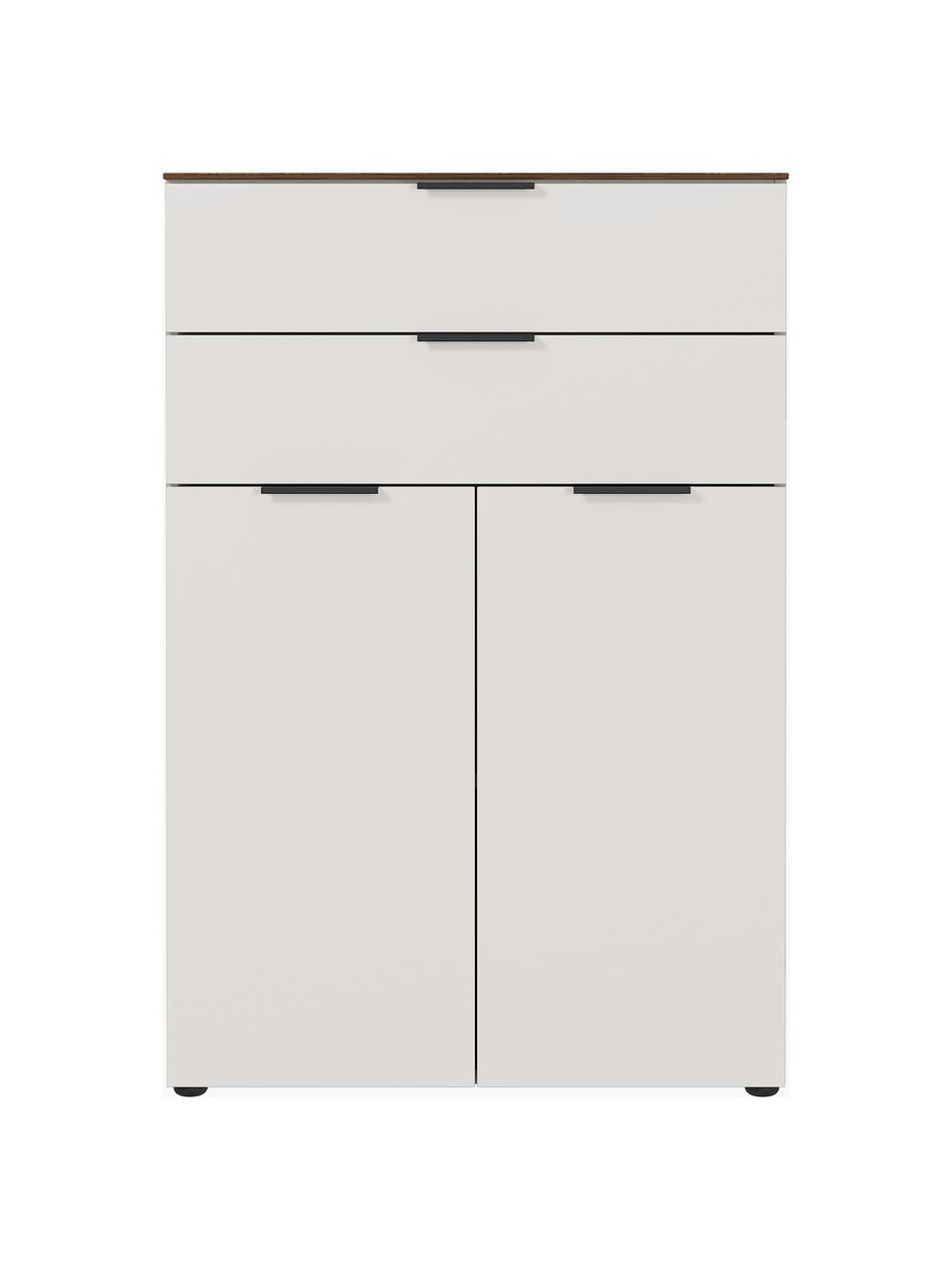 Büroschrank Ancona mit Schubladen, Oberfläche: Spanplatte mit Melaminhar, Front: Spanplatte mit Melaminhar, Griffe: Metall, pulverbeschichtet, Hellbeige, Holz in Nussbaumoptik, B 81 x H 120 cm