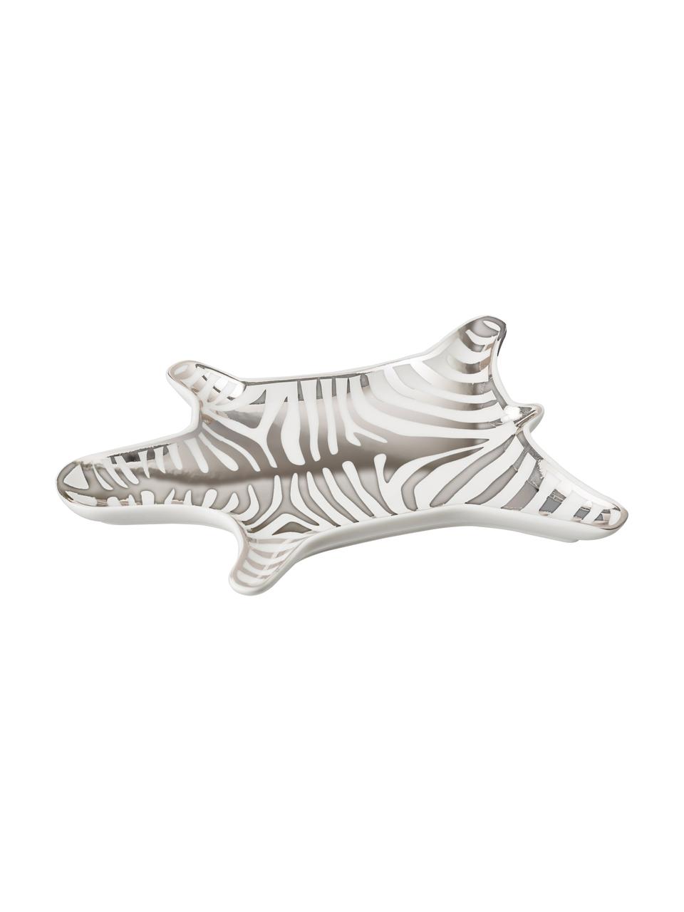 Ciotola da decorazione Zebra in porcellana, Porcellana, Bianco,argento, Lung. 15 x  Prof. 11 cm