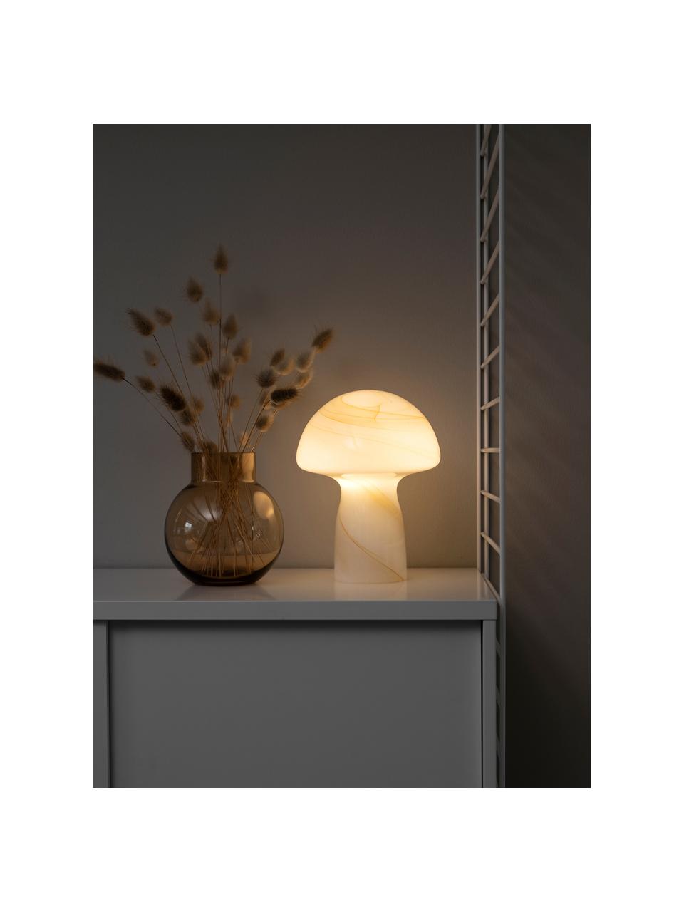 Lámpara de mesa artesanal pequeña Fungo, Lámpara: vidrio, Cable: plástico, Blanco, beige, Ø 16 x Al 20 cm