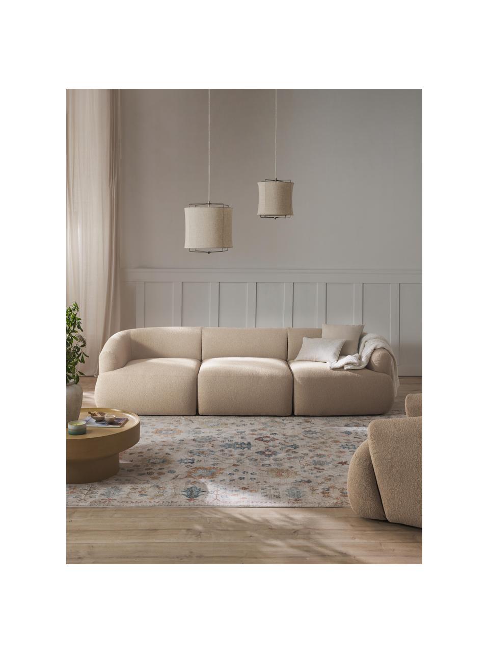 Modulares Bouclé-Sofa Sofia (3-Sitzer), Bezug: Bouclé (100 % Polyester) , Gestell: Fichtenholz, Spanplatte, , Bouclé Hellbeige, B 277 x T 103 cm