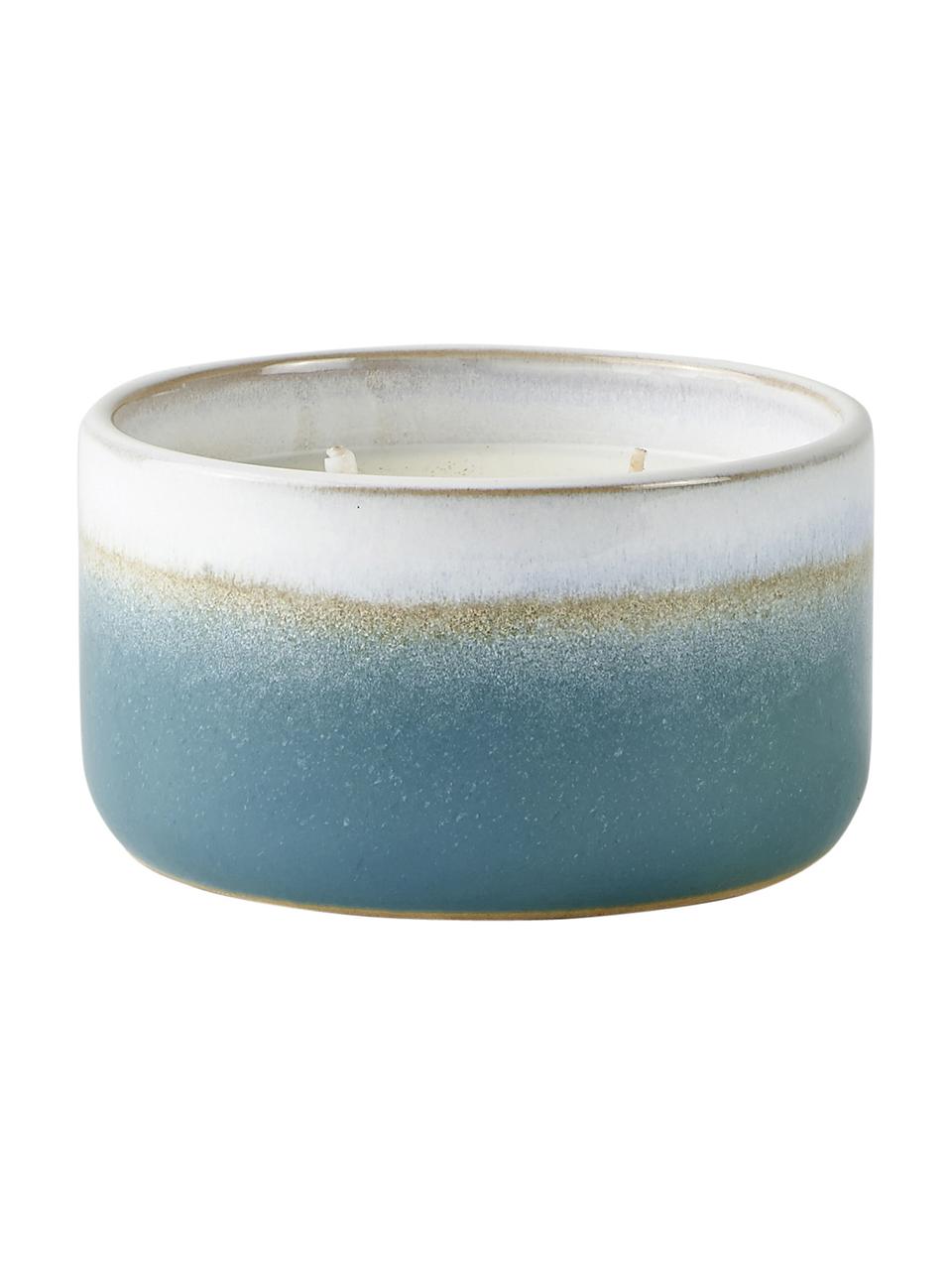 Duftkerze Aqua (Baumwollblüte), Behälter: Keramik, Blau, Beige, Weiß, Ø 12 x H 7 cm