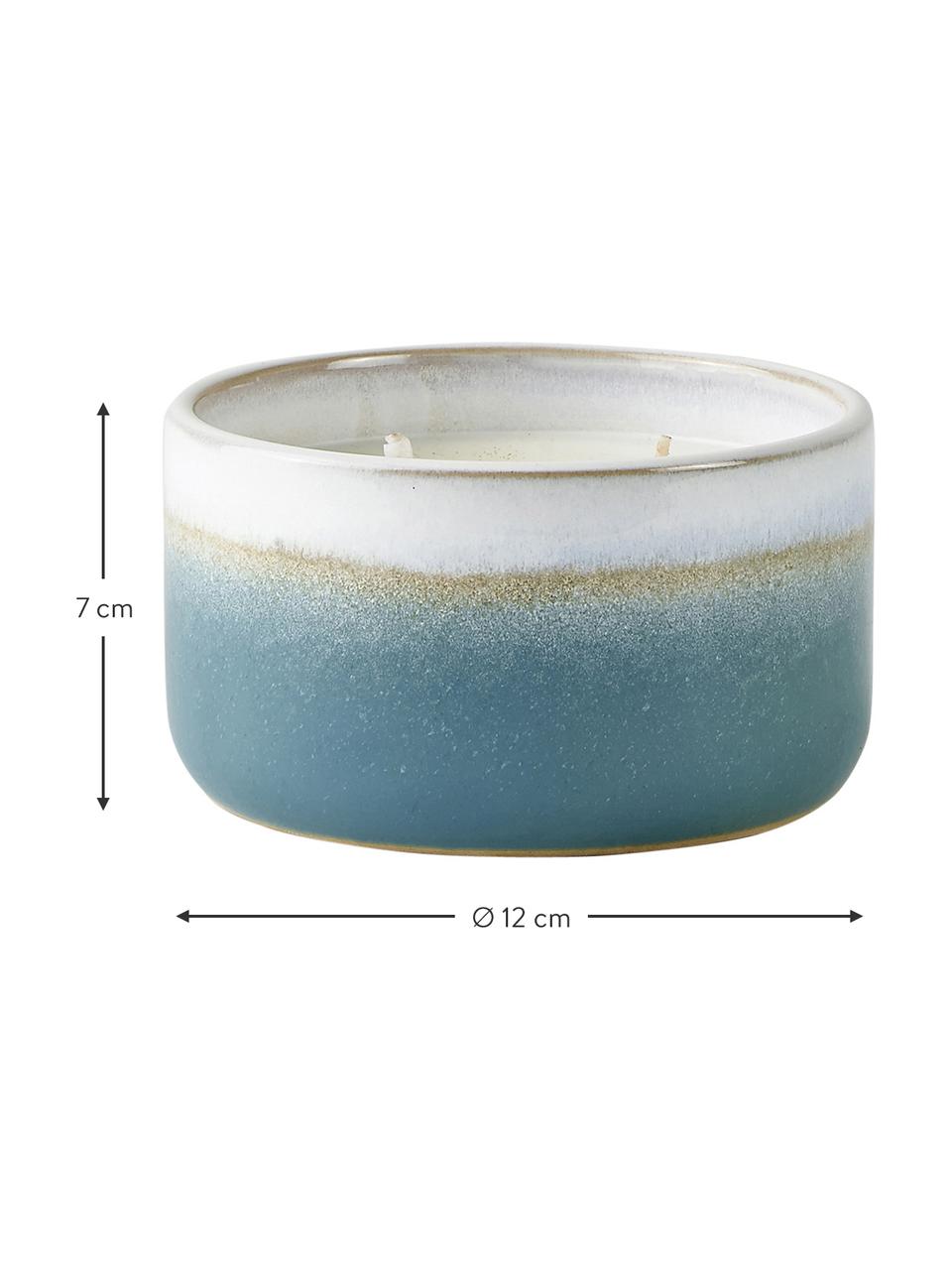 Duftkerze Aqua (Baumwollblüte), Behälter: Keramik, Blau, Beige, Weiß, Ø 12 x H 7 cm