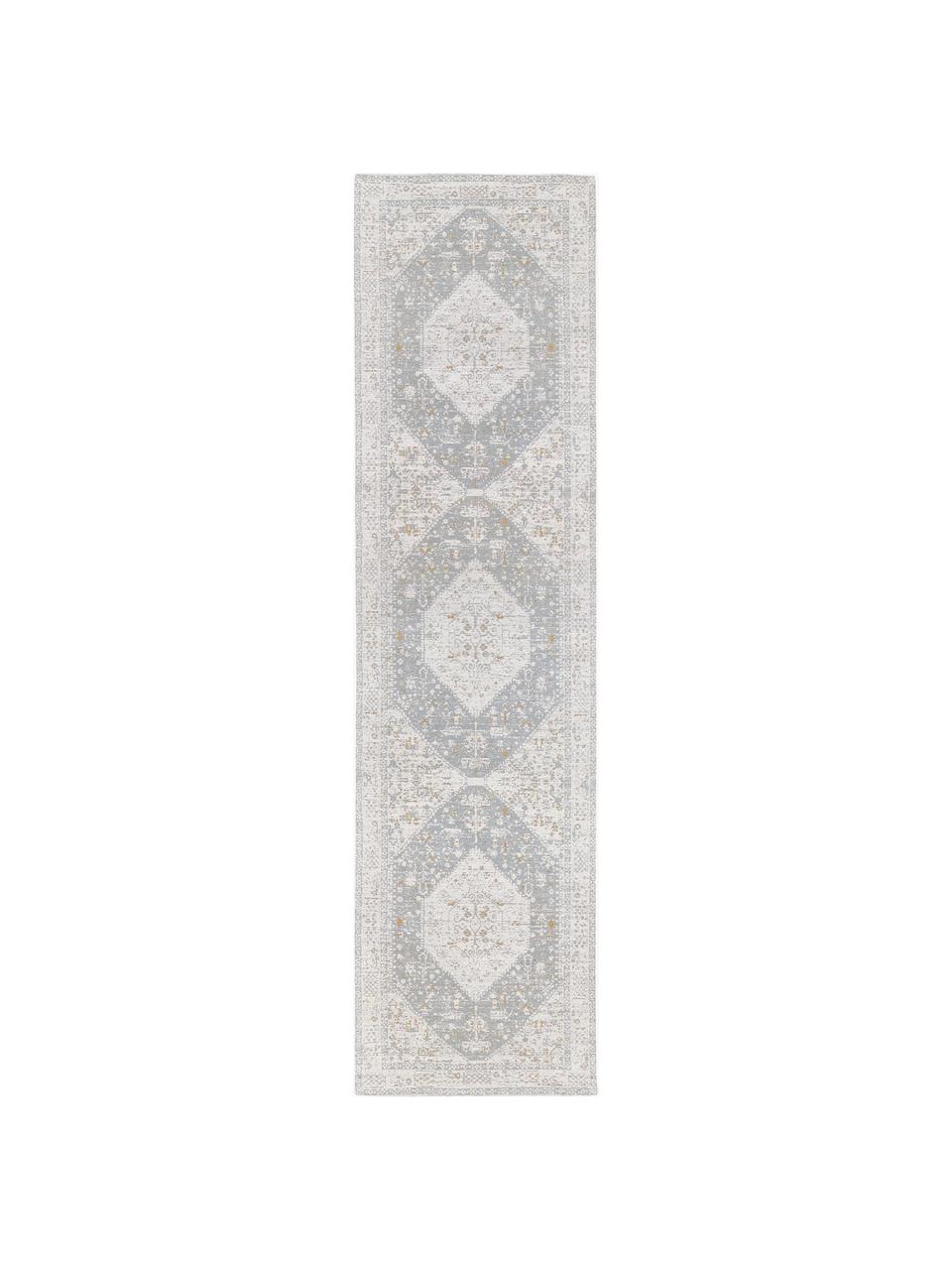 Ručne tkaný ženilkový behúň Neapel, Sivomodrá, krémovobiela, Š 80 x D 300 cm