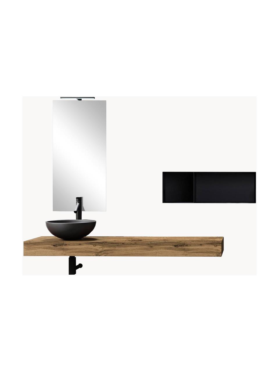 Wastafelset Yoka, 6-delig, Blad: vezelplaat met gemiddelde, Lamp: gecoat aluminium, Zwart, eikenhout optiek, Set met verschillende formaten