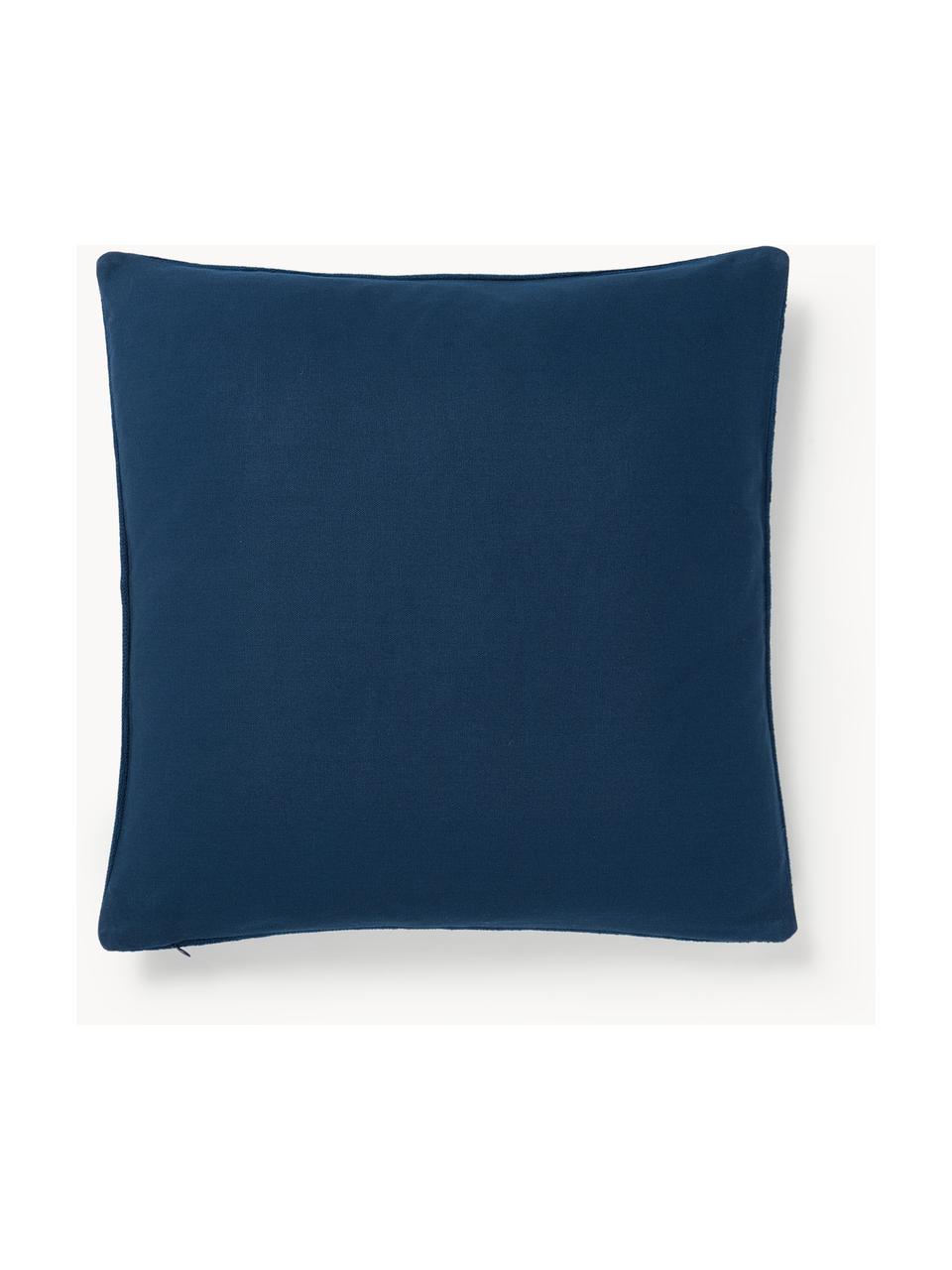 Housse de coussin brodée avec motif cloche Elysia, Bleu foncé, blanc, larg. 50 x long. 50 cm