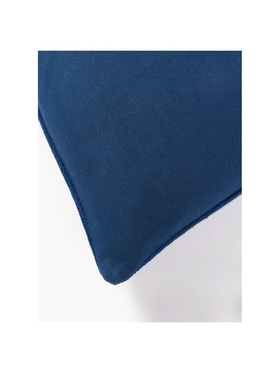 Housse de coussin brodée avec motif cloche Elysia, Bleu foncé, blanc, larg. 50 x long. 50 cm