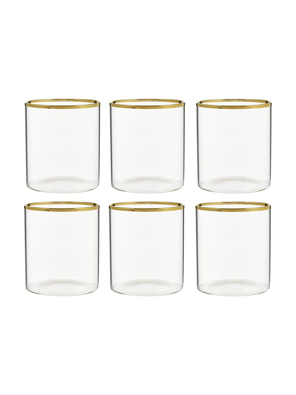 Vasos de vidrio borosilicato Boro, 6 uds., Vidrio de borosilicato, Transparente, dorado, Ø 8 x Al 9 cm