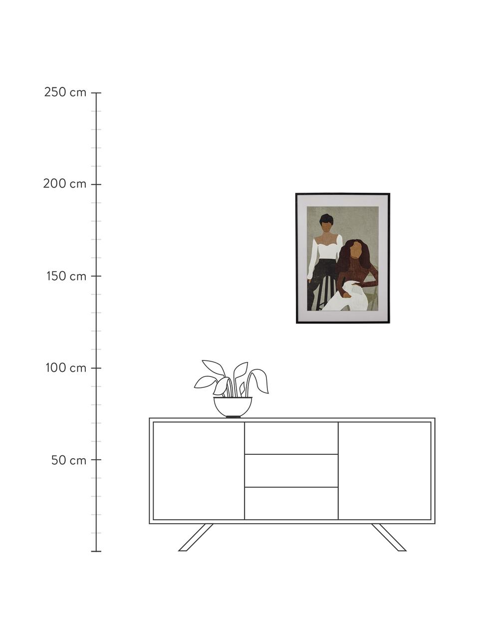 Gerahmter Digitaldruck Lilian, Rahmen: Kiefernholz, lackiert, Bild: Digitaldruck auf Papier, Front: Glas, Braun, Grau, Weiss, Schwarz, B 52 x H 72 cm