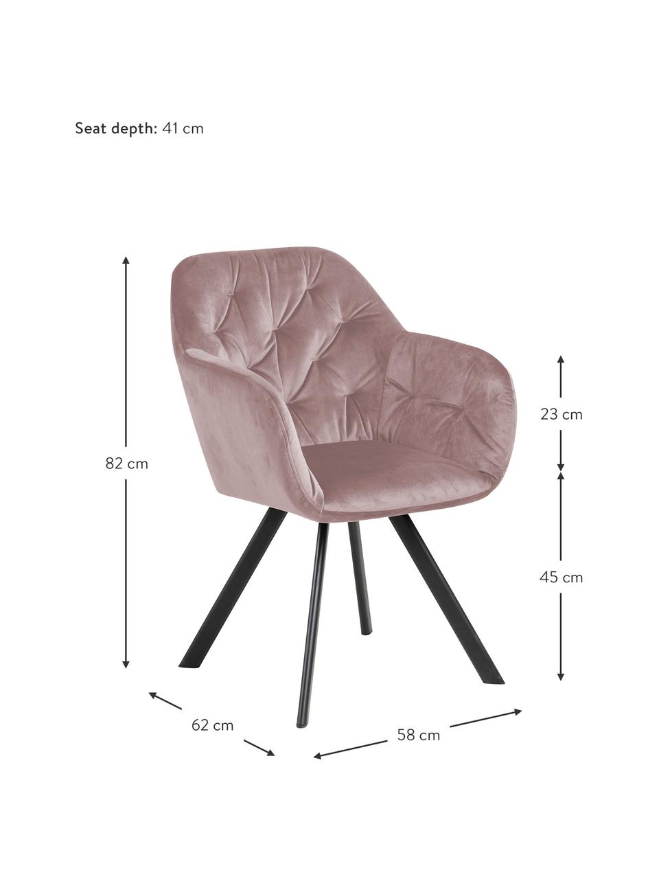 Chaise pivotante en velours et à accoudoirs Lucie, Velours vieux rose, larg. 58 x prof. 62 cm