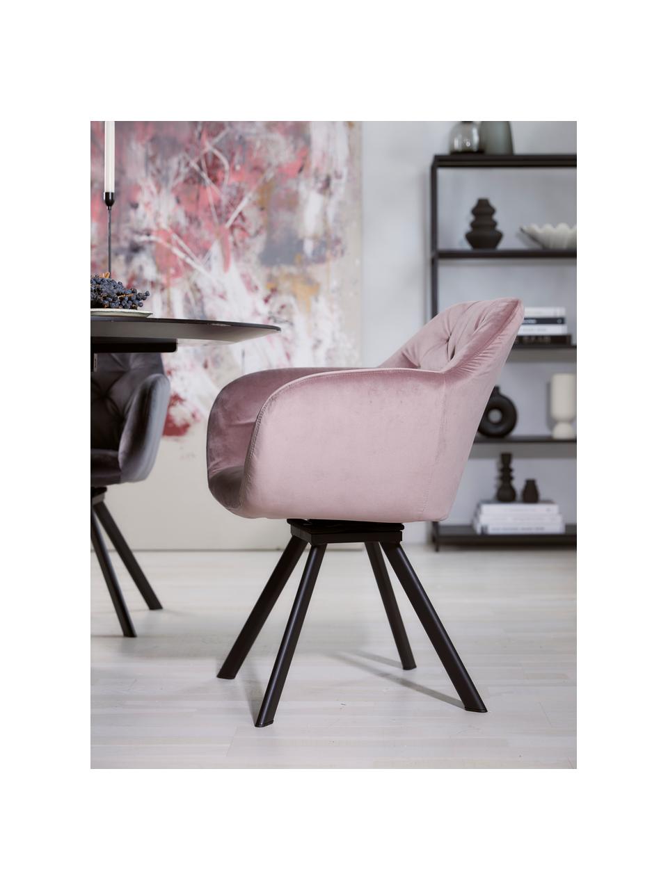 Otočná sametová židle s područkami Lucie, Starorůžová, Š 58 cm, H 62 cm