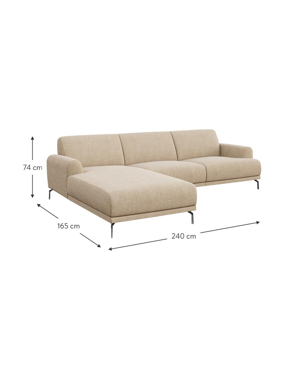 Sofa narożna Puzo, Tapicerka: 100% poliester, Nogi: metal lakierowany, Jasny beżowy, S 240 x G 165 cm