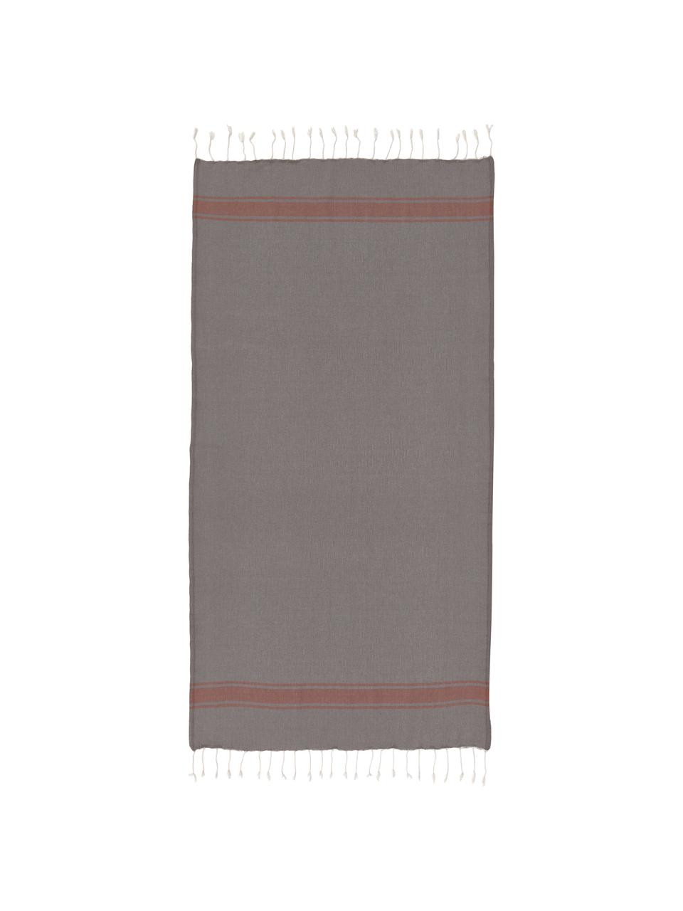 Fouta con flecos St Tropez, 100% algodón, Gris pardo, terracota, An 100 x L 200 cm