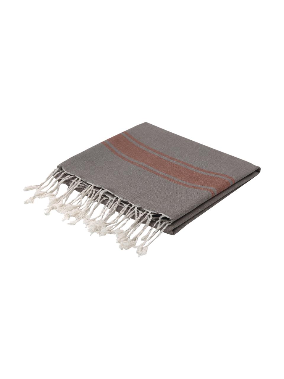 Fouta con flecos St Tropez, 100% algodón, Gris pardo, terracota, An 100 x L 200 cm