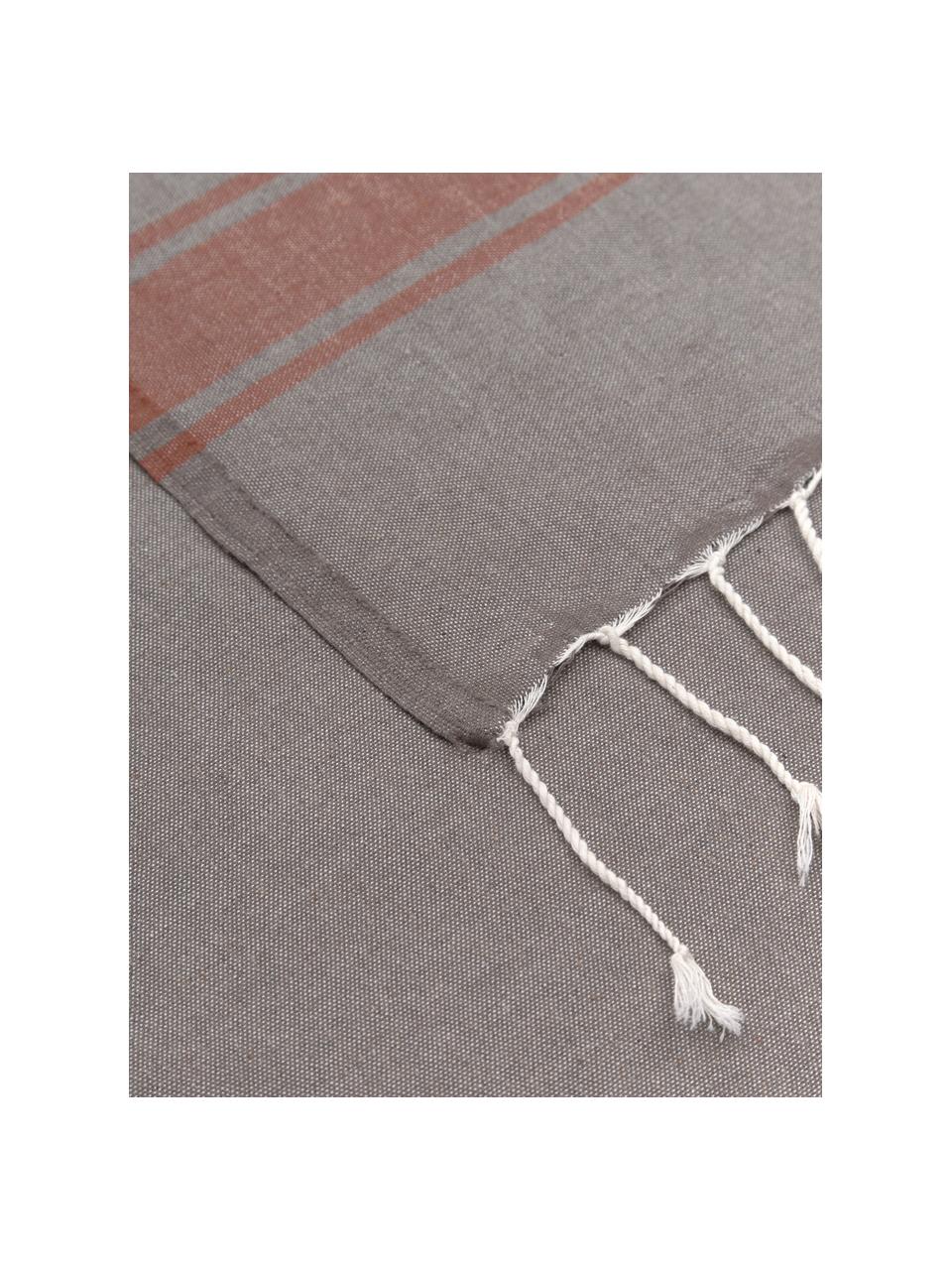 Hammam osuška so strapcami St Tropez, 100 % bavlna, Sivobéžová, terakotová, Š 100 x D 200 cm