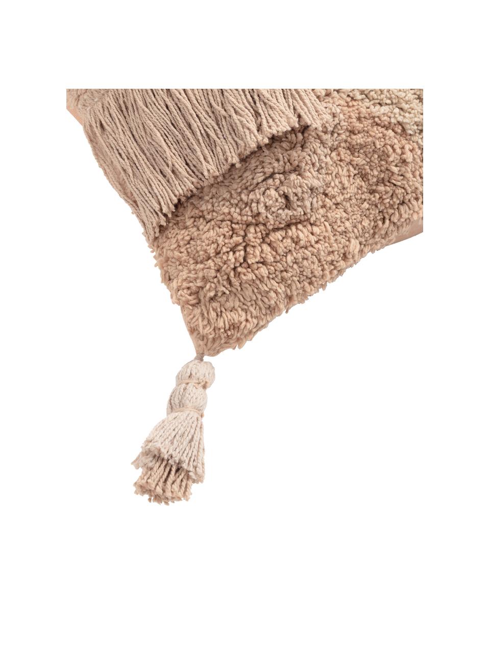 Kussenhoes Malva met structuur-oppervlak en kwastjes, 100% katoen, Beigetinten, 30 x 60 cm