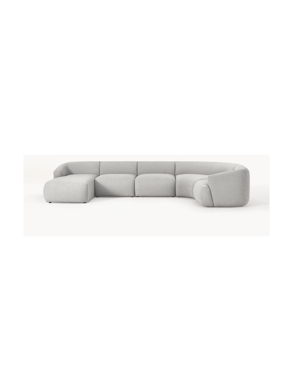 Salon lounge modulable en bouclette Sofia, Bouclette gris clair, larg. 404 x prof. 231 cm, méridienne à droite