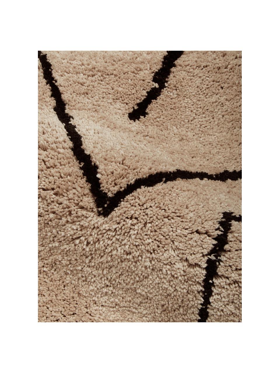 Alfombra redonda artesanal de pelo largo Davin, Parte superior: 100% poliéster-microfibra, Reverso: poliéster reciclado, Gris pardo, negro, Ø 200 cm (Tamaño L)