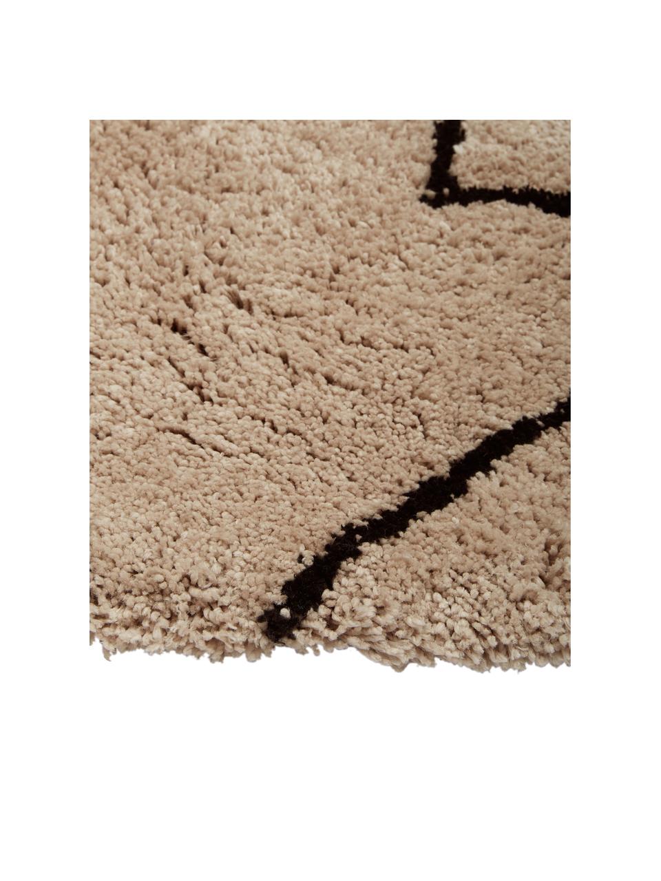 Ručně všívaný kulatý koberec s vysokým vlasem Davin, Taupe, černá, Ø 200 cm (velikost L)