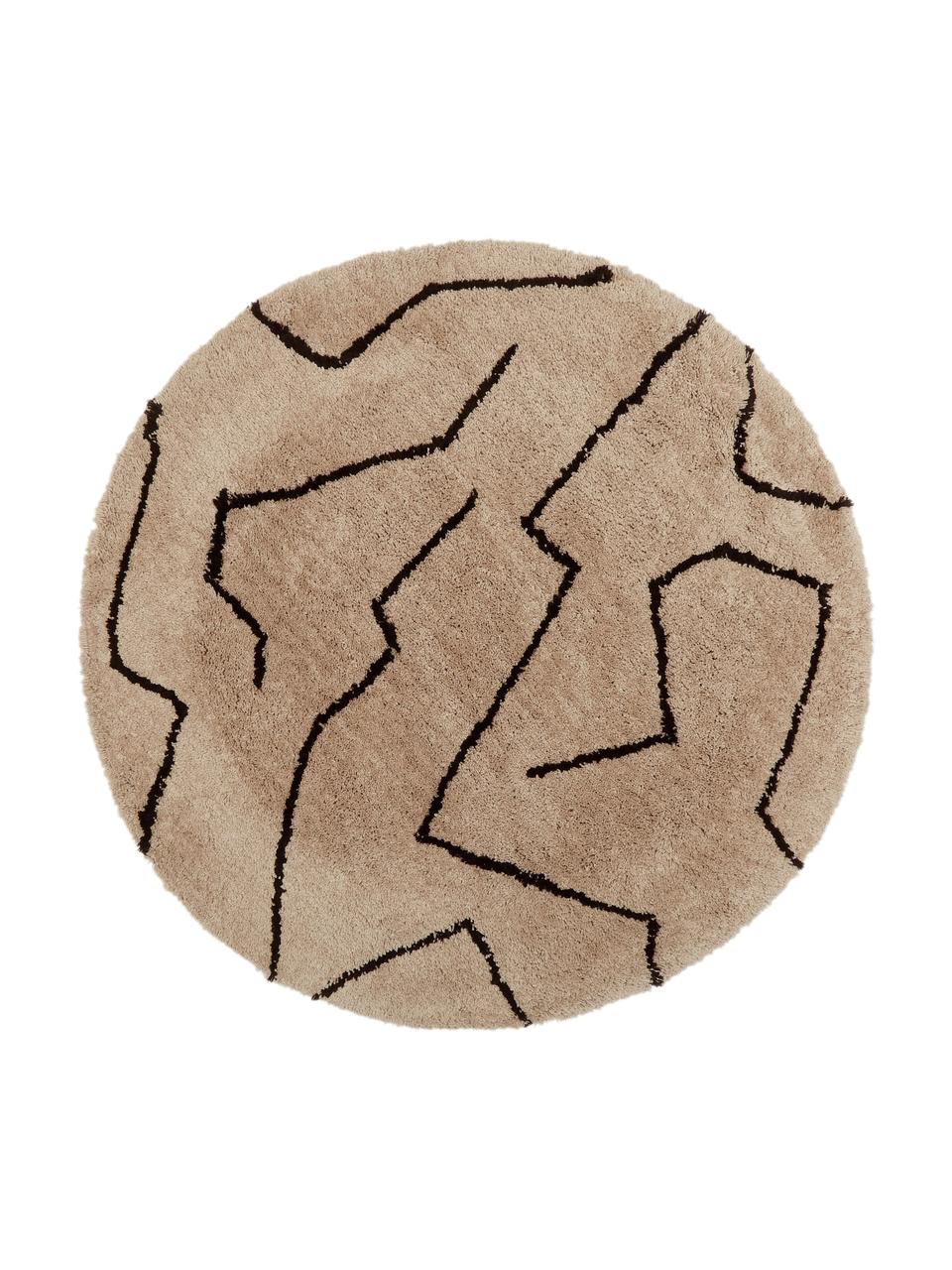 Rond hoogpolig vloerkleed Davin in taupe, handgetuft, Bovenzijde: 100% polyester microvezel, Onderzijde: gerecycled polyester, Taupe, Ø 200 cm (maat L)