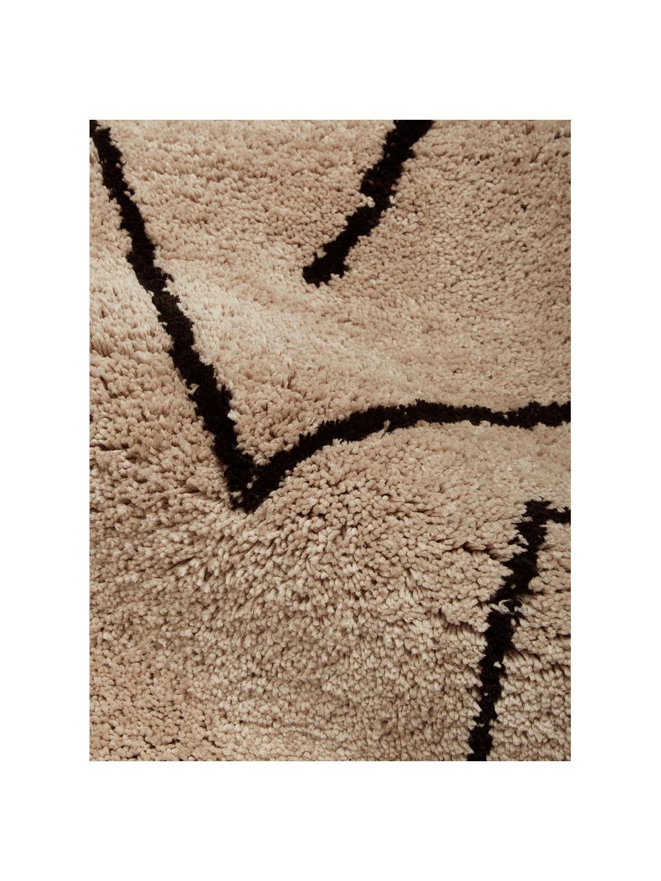 Runder Hochflor-Teppich Davin, handgetuftet, Flor: 100% Polyester-Mikrofaser, Beige, Schwarz, Ø 200 cm  (Grösse L)