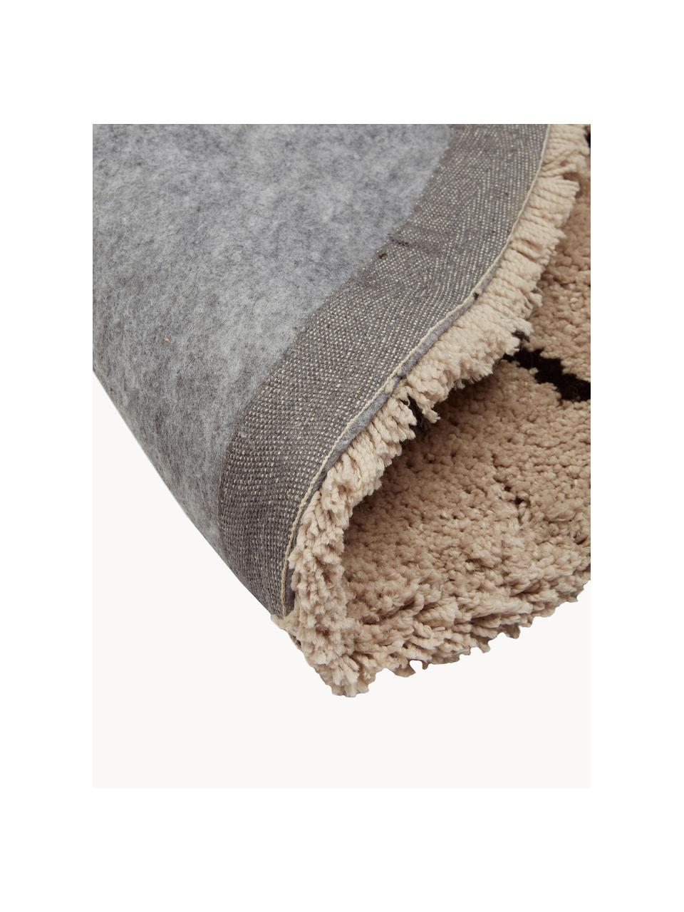 Rond hoogpolig vloerkleed Davin in taupe, handgetuft, Bovenzijde: 100% polyester microvezel, Onderzijde: gerecycled polyester, Taupe, Ø 200 cm (maat L)