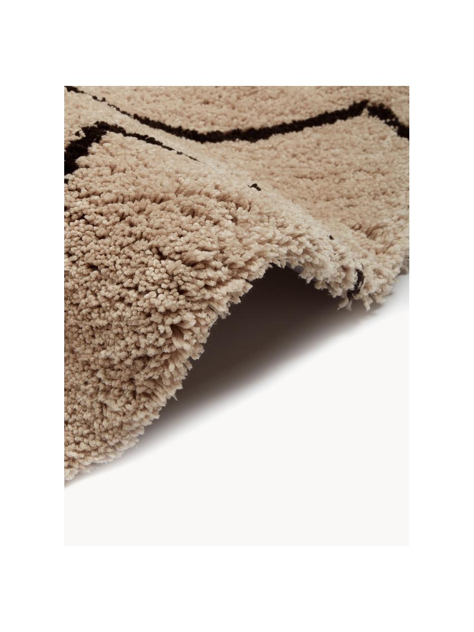 Rond hoogpolig vloerkleed Davin in taupe, handgetuft, Bovenzijde: 100% polyester microvezel, Onderzijde: gerecycled polyester, Taupe, Ø 200 cm (maat L)