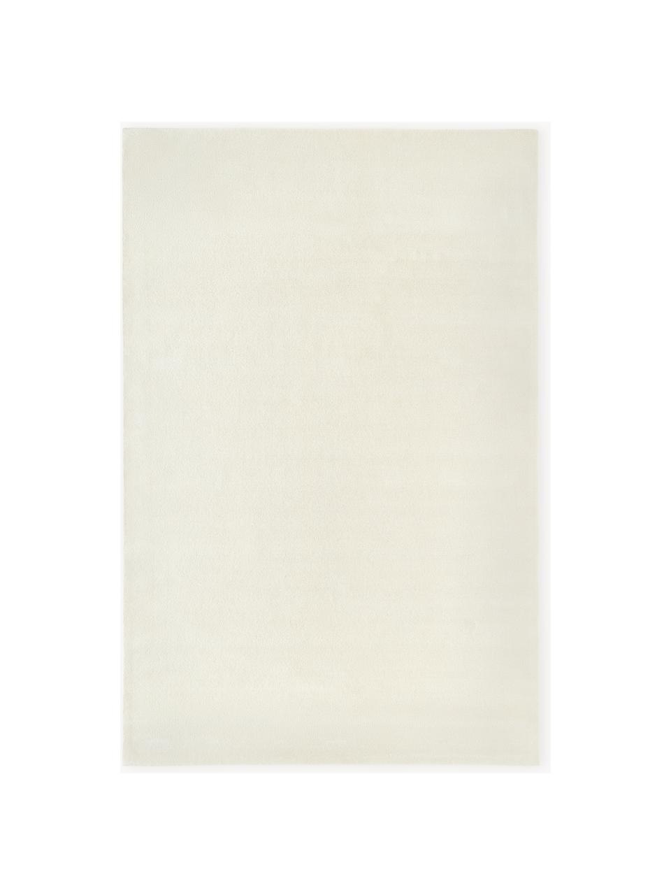 Handgetuft laagpolig wollen vloerkleed Ezra, Onderzijde: 70% katoen, 30% polyester, Crèmewit, B 80 x L 150 cm (maat XS)
