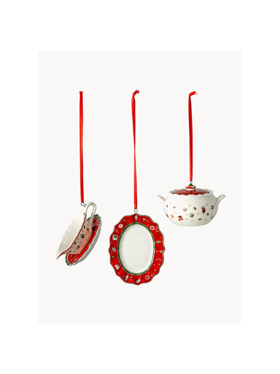 Adornos navideños de porcelana, Toy's Delight, 3 pzas., Porcelana Premium, Blanco, rojo, Set de diferentes tamaños