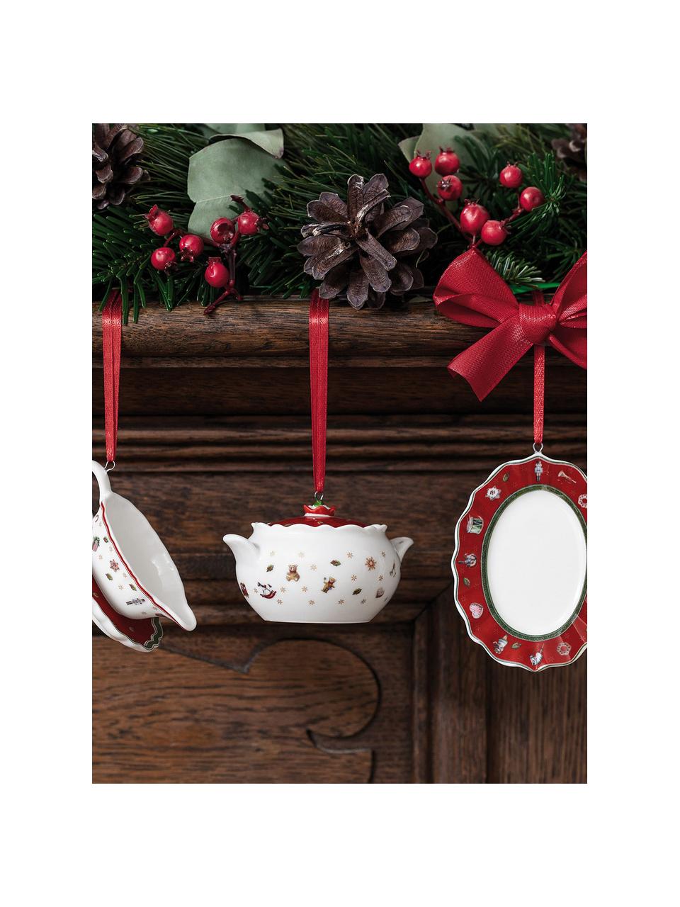 Adornos navideños de porcelana, Toy's Delight, 3 pzas., Porcelana Premium, Blanco, rojo, Set de diferentes tamaños