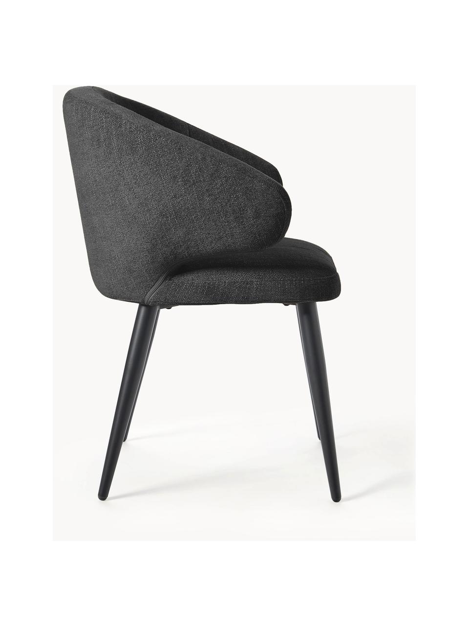 Chaise rembourrée en tissu bouclé Celia, Bouclette noir, noir mat, larg. 61 x prof. 59 cm