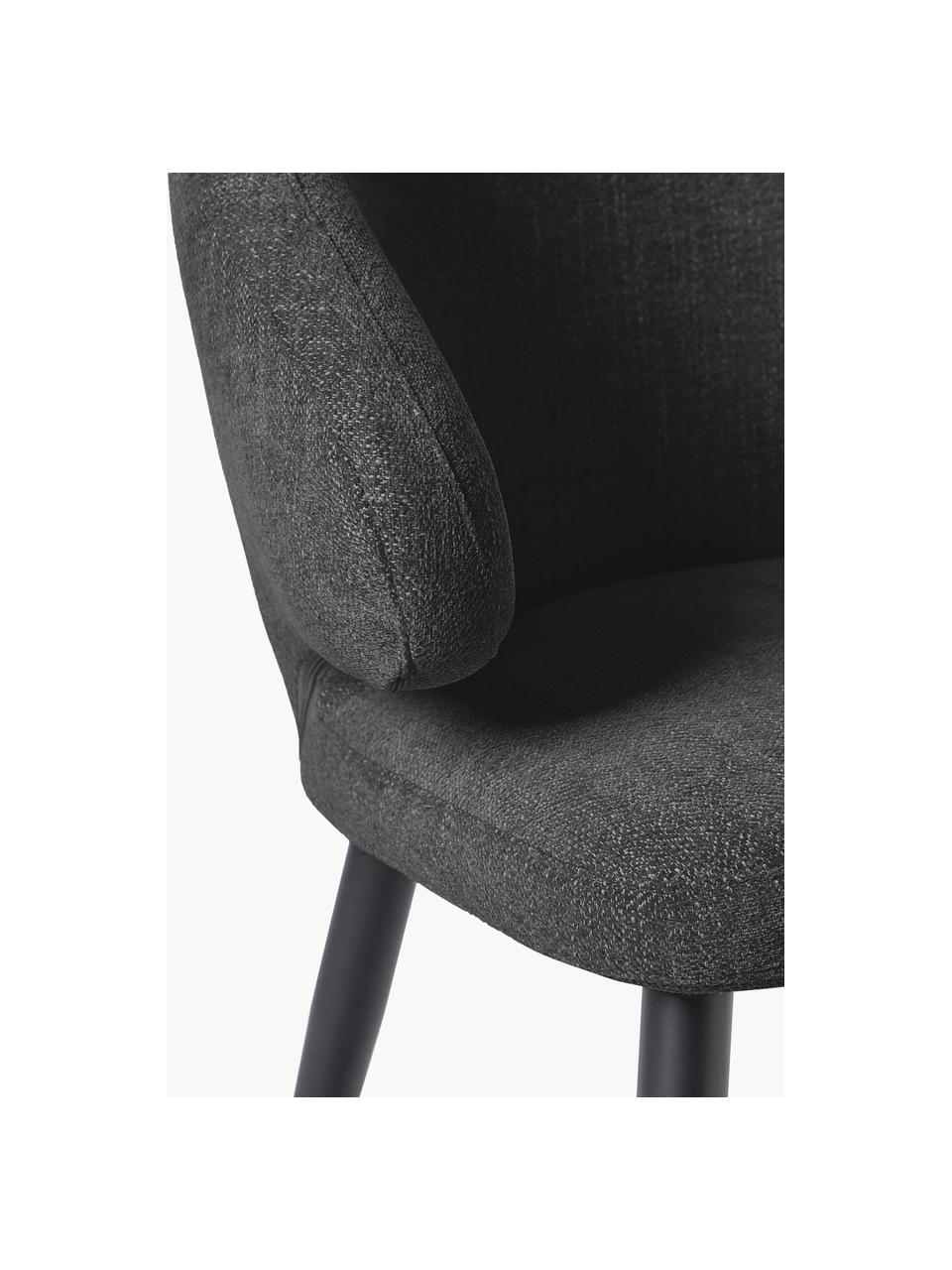 Sedia con braccioli in bouclé Celia, Rivestimento: tessuto (80% poliestere, , Gambe: metallo verniciato a polv, Struttura: multistrato di eucalipto, Bouclé nero, nero opaco, Larg. 61 x Prof. 59 cm