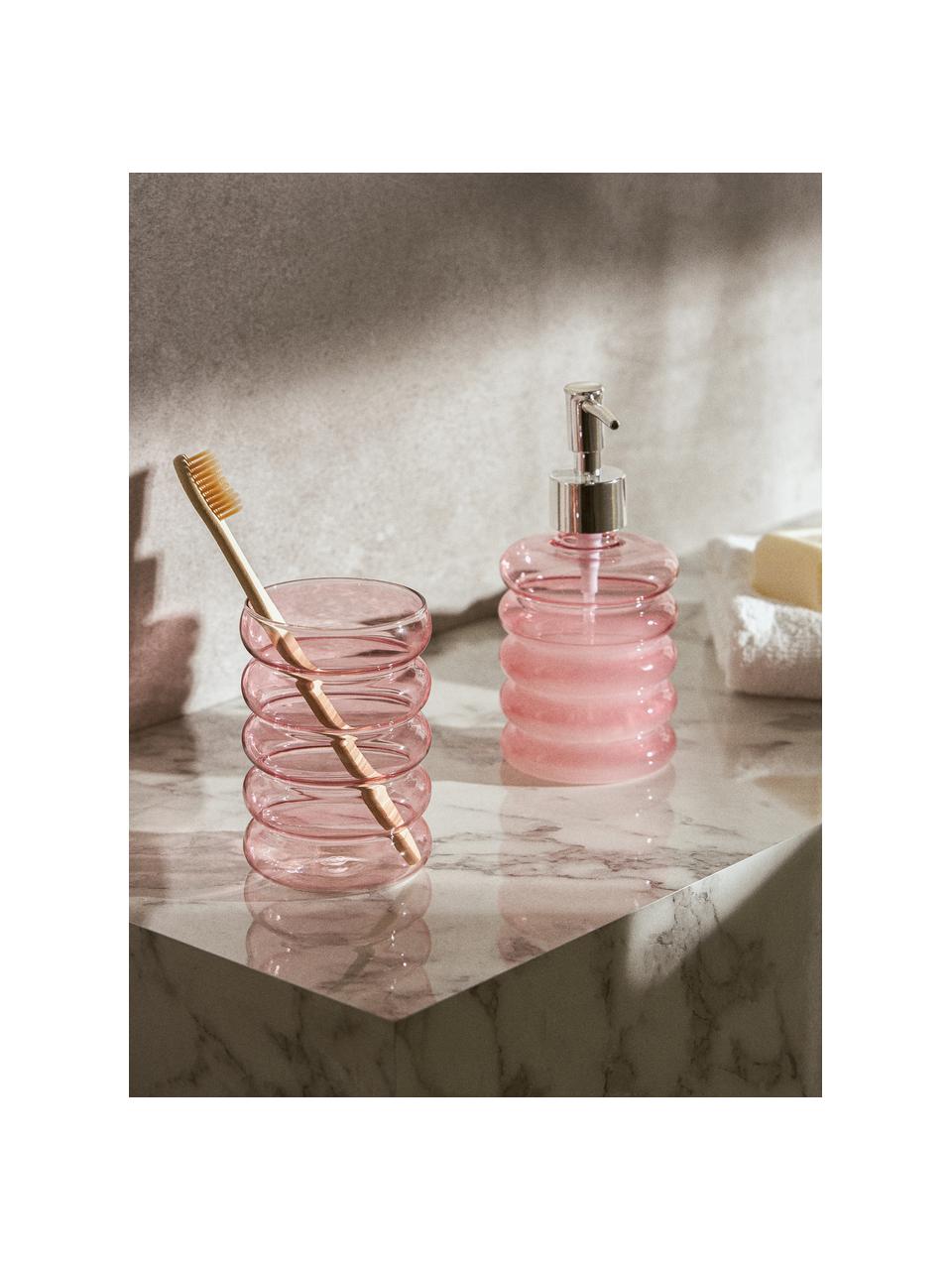 Set de accesorios de baño de vidrio soplado artesanalmente Bubbly, 2 pzas., Rosa claro transparente, Set de diferentes tamaños