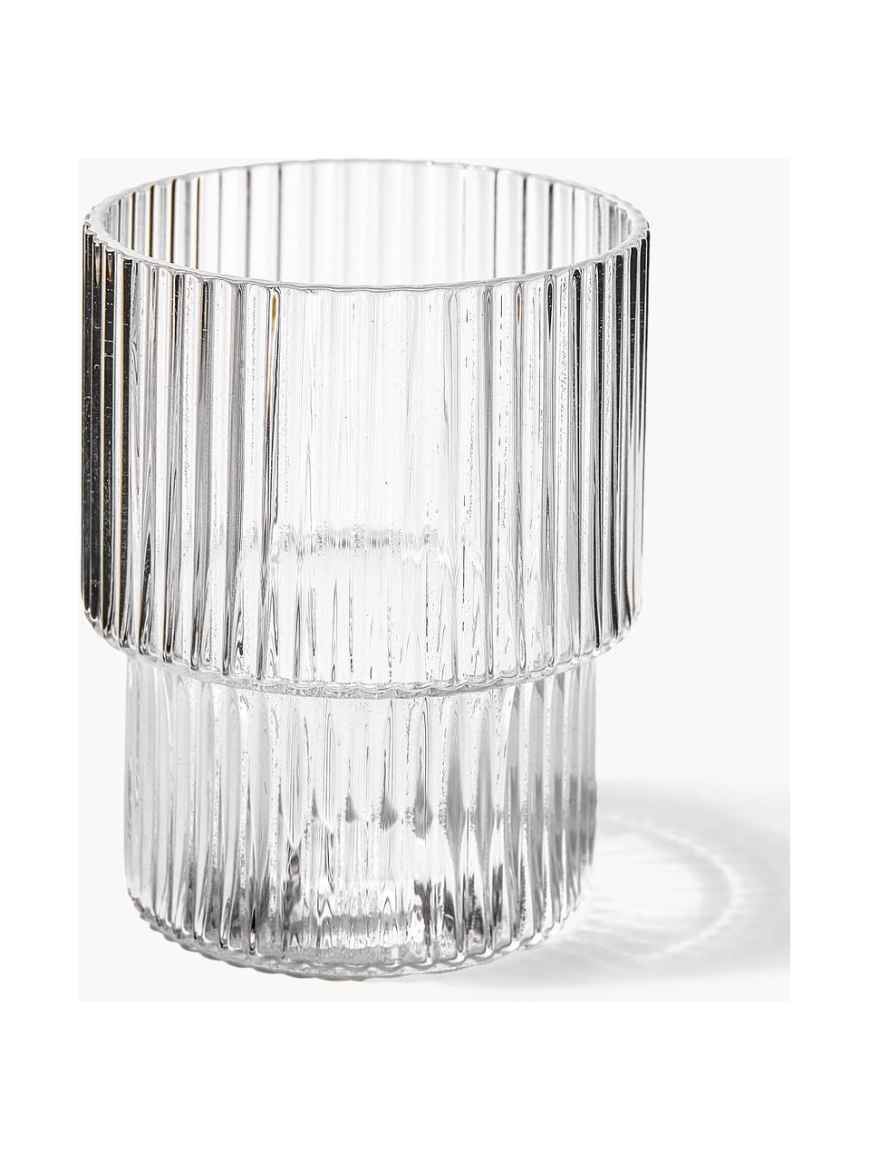 Verres à eau striés soufflés bouche Ripple, 4 élém., Verre, soufflé bouche, Transparent, haute brillance, Ø 7 x haut. 9 cm, 200 ml