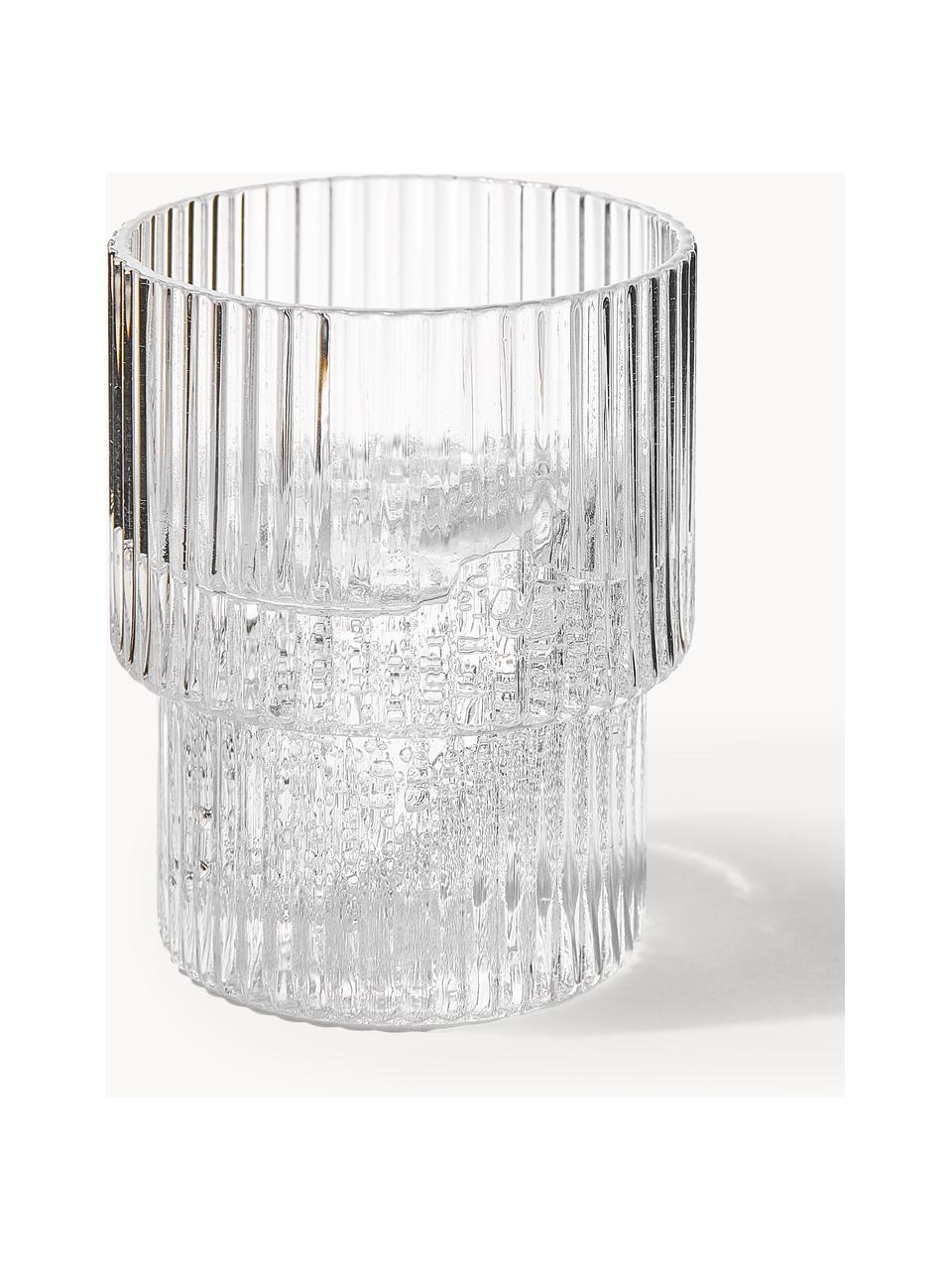 Verres à eau striés soufflés bouche Ripple, 4 élém., Verre, soufflé bouche, Transparent, haute brillance, Ø 7 x haut. 9 cm, 200 ml