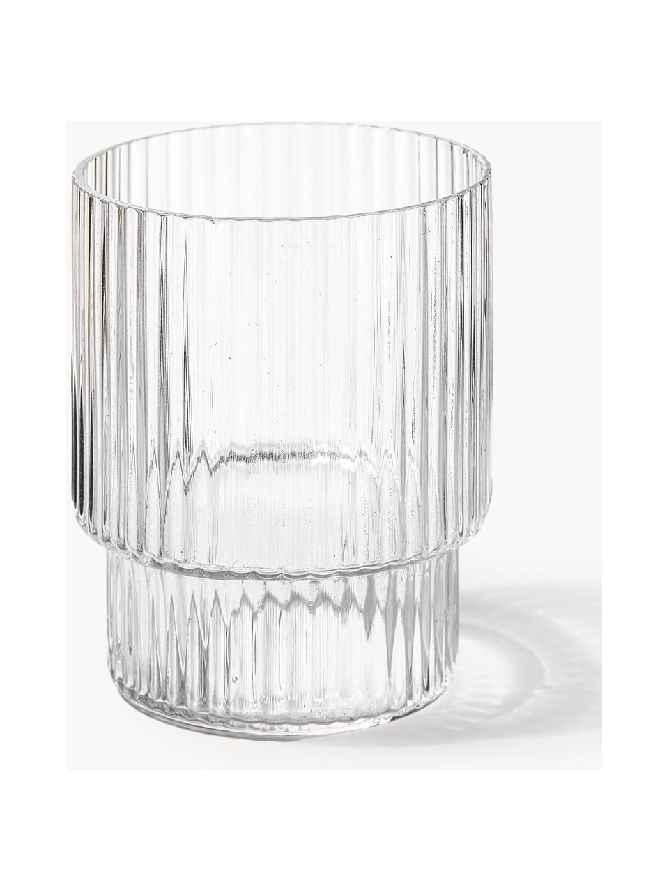 Mundgeblasene Wassergläser Ripple mit Rillenrelief, 4er-Set, Glas, mundgeblasen, Transparent, glänzend, Ø 7 x H 9 cm, 200 ml