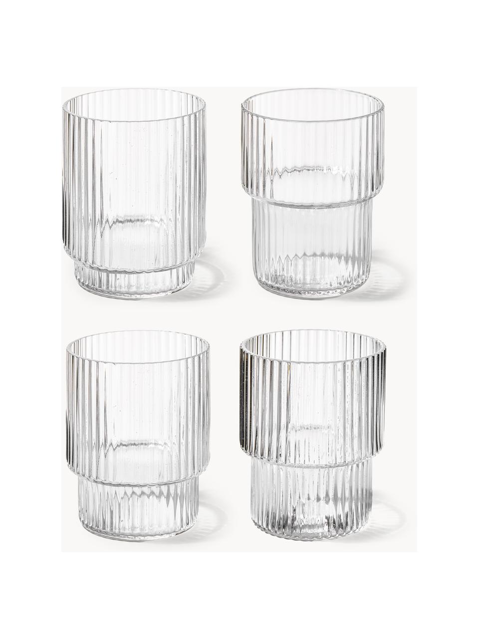 Verres à eau striés soufflés bouche Ripple, 4 élém., Verre, soufflé bouche, Transparent, haute brillance, Ø 7 x haut. 9 cm, 200 ml