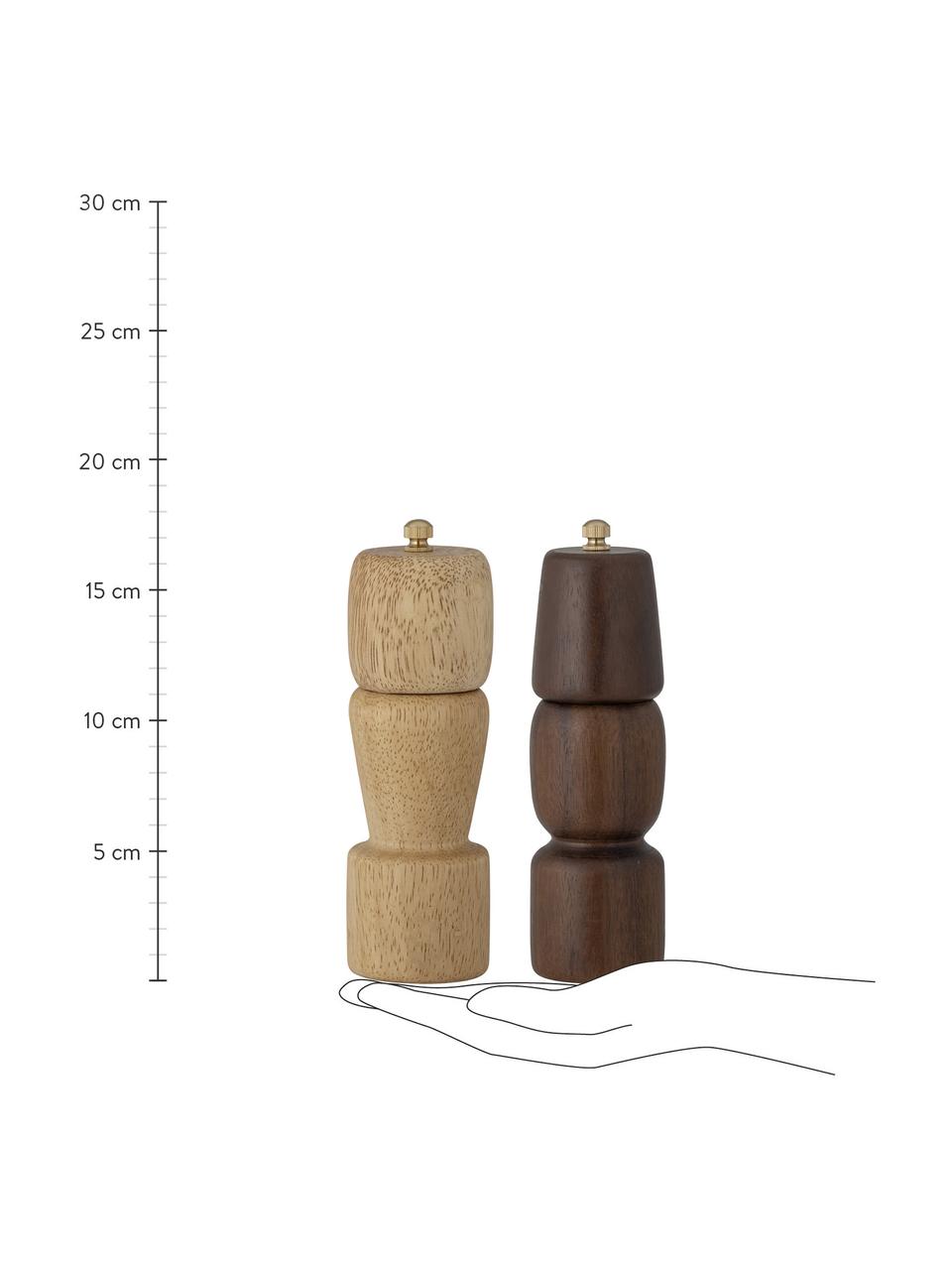 Set mlýnků na sůl a pepř ze dřeva Sabri, 2 díly, Akáciové dřevo, kaučukové dřevo, Akáciové dřevo, kaučukové dřevo, Ø 6 cm, V 18 cm