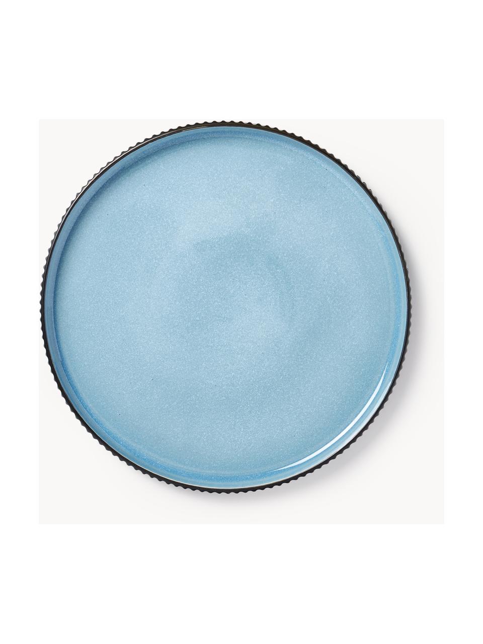 Platos llanos con relieve Bora, 4 uds., Cerámica esmaltada, Azul claro brillante, negro mate, Ø 27 cm