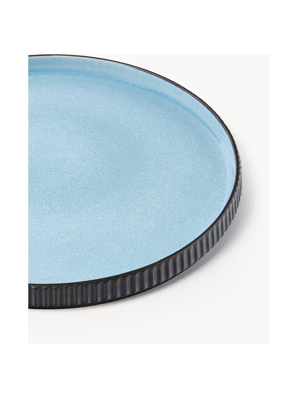 Assiettes plates Bora, 4 pièces, Grès, émaillé, Bleu ciel, noir, Ø 27 cm