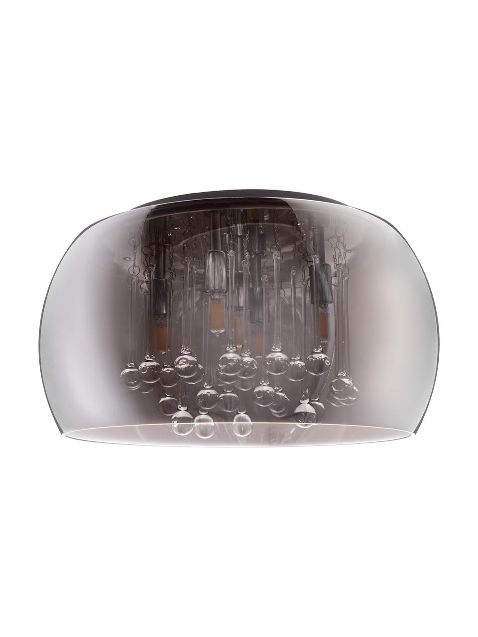 Kristall-Deckenleuchte Pearl aus Glas, Lampenschirm: Glas, Baldachin: Metall, Dunkelgrau, verspiegelt, Ø 40 x H 21 cm