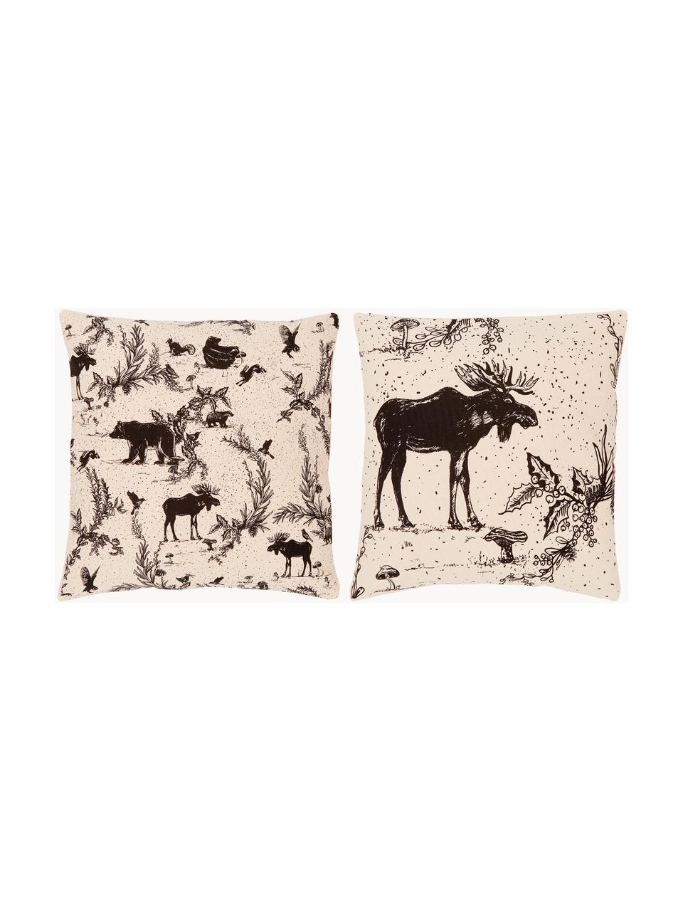 Komplet poszewek na poduszkę Animal Toile, 2 elem., 100% bawełna organiczna z certyfikatem GOTS, Jasny beżowy, czarny, S 45 x D 45 cm