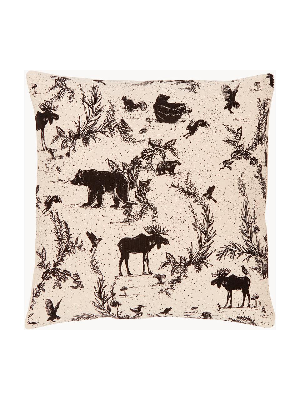 Housses de coussin 45x45 Animal Toile, 2 élém., 100 % coton bio, certifié GOTS, Beige clair, noir, larg. 45 x long. 45 cm